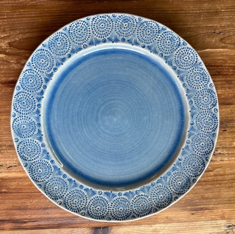 Anthropologie Old Havana Dinner Plate Wedgewood Blue Crackle Glaze Embossed 11"